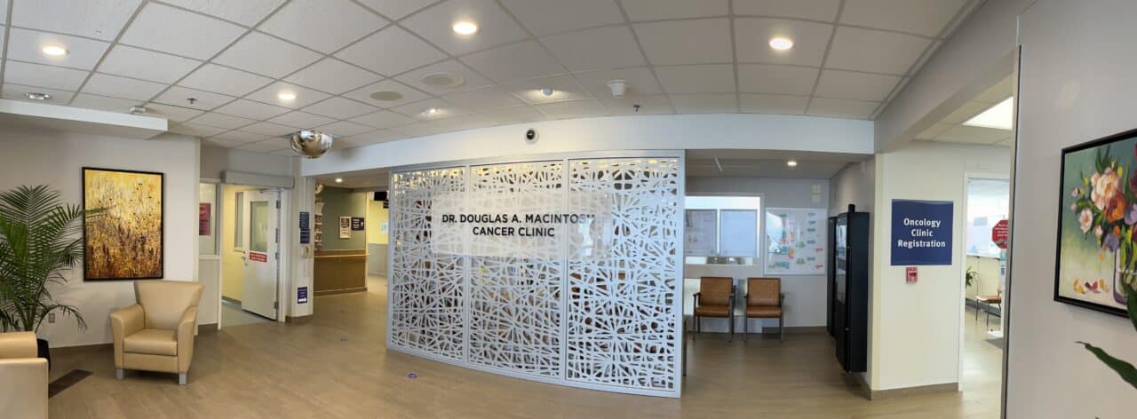 A photo of the lobby of the Dr. Douglas A. MacIntosh Cancer Clinic