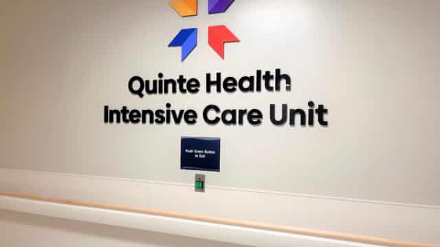 The Intensive Care Unit sign in Belleville General Hospital.