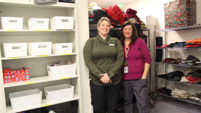 From left: Katie Petherick and Coleen Potts in the Comfort Closet at Belleville General Hospital.